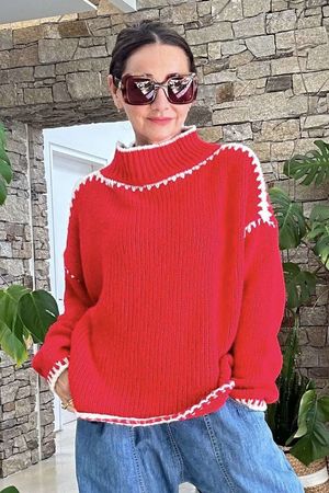 Made in Italy Big Softie Whipstitch Knit Jumper Valentine Red